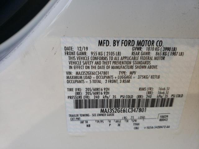 MAJ3S2GE6LC347801 - 2020 FORD ECOSPORT SE Biały zdjęcie 13