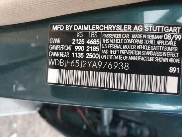 WDBJF65J2YA976938 - 2000 MERCEDES-BENZ E 320 GREEN photo 12