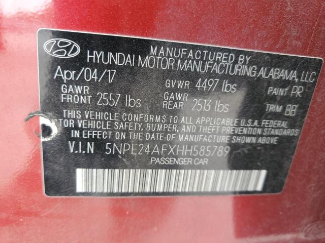 5NPE24AFXHH585789 - 2017 HYUNDAI SONATA SE RED photo 12