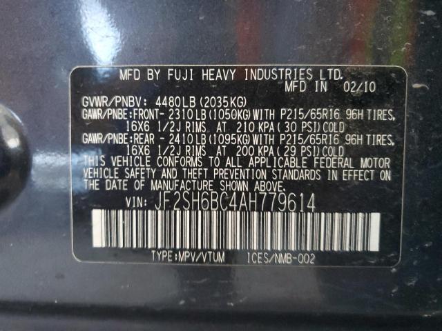 JF2SH6BC4AH779614 - 2010 SUBARU FORESTER XS Czarny zdjęcie 12