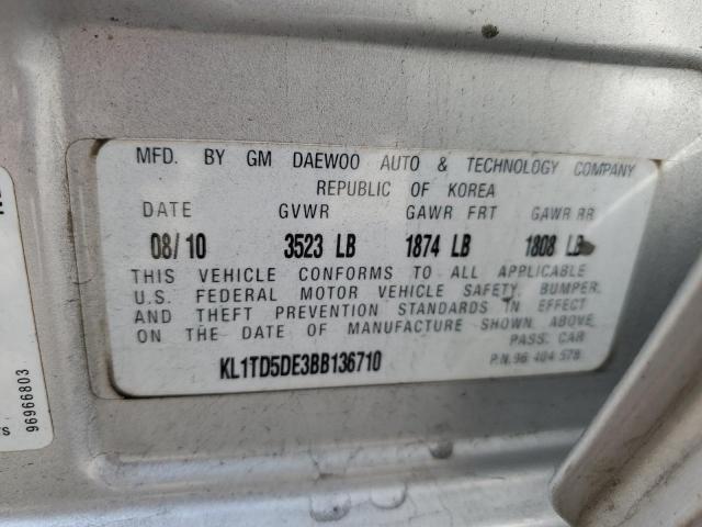 KL1TD5DE3BB136710 - 2011 CHEVROLET AVEO LS Gümüş foto 12