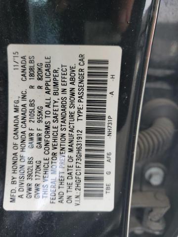 2HGFC1F73GH631912 - 2016 HONDA CIVIC EXL Սև լուսանկար 12