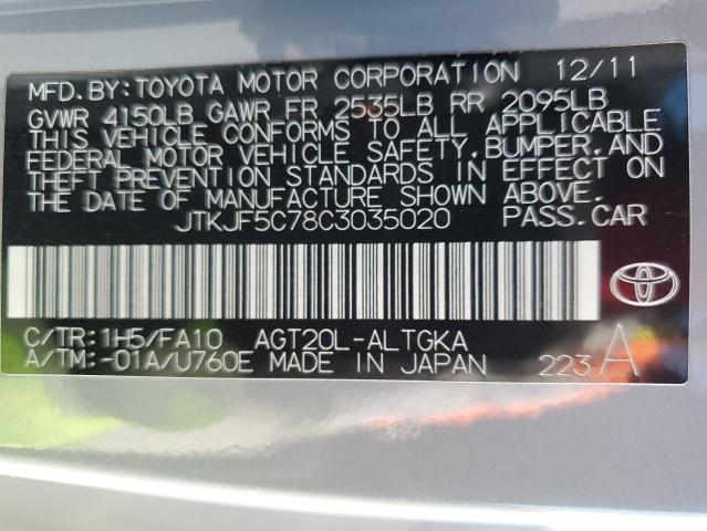 JTKJF5C78C3035020 - 2012 TOYOTA SCION TC ნაცრისფერი ფოტო 12