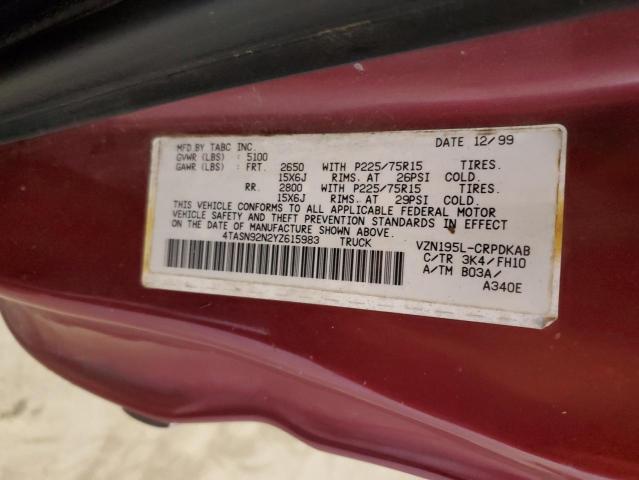 4TASN92N2YZ615983 - 2000 TOYOTA TACOMA XTRACAB PRERUNNER RED photo 12