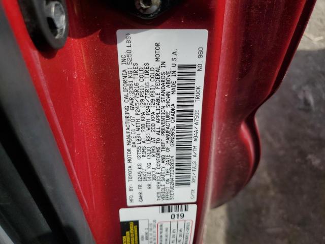 5TETU62N47Z382024 - 2007 TOYOTA TACOMA PRERUNNER ACCESS CAB RED photo 13