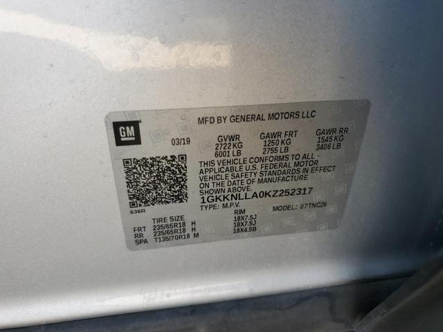 1GKKNLLA0KZ252317 - 2019 GMC ACADIA SLE SILVER photo 13