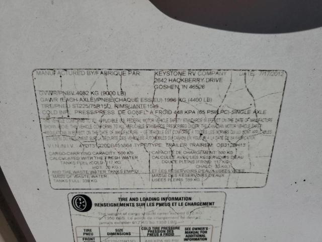 4YDT31220DB451364 - 2013 KEYSTONE OUTBACK TWO TONE photo 10