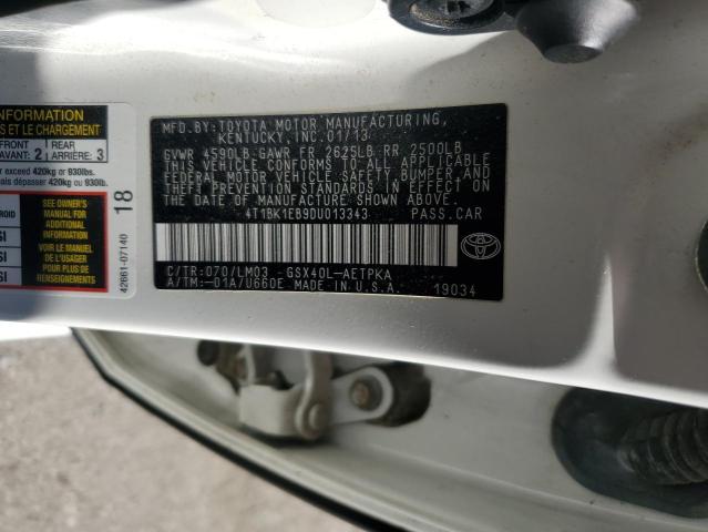 4T1BK1EB9DU013343 - 2013 TOYOTA AVALON BASE 白色 照片 12