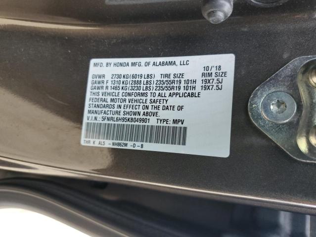 5FNRL6H95KB049901 - 2019 HONDA ODYSSEY ELITE GRAY photo 13