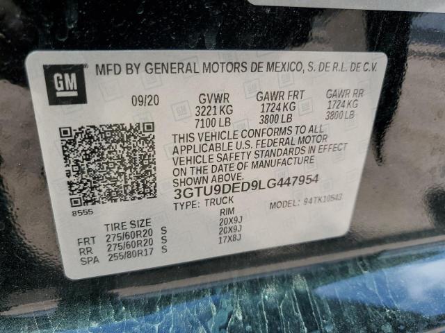 3GTU9DED9LG447954 - 2020 GMC SIERRA K1500 SLT BLACK photo 12