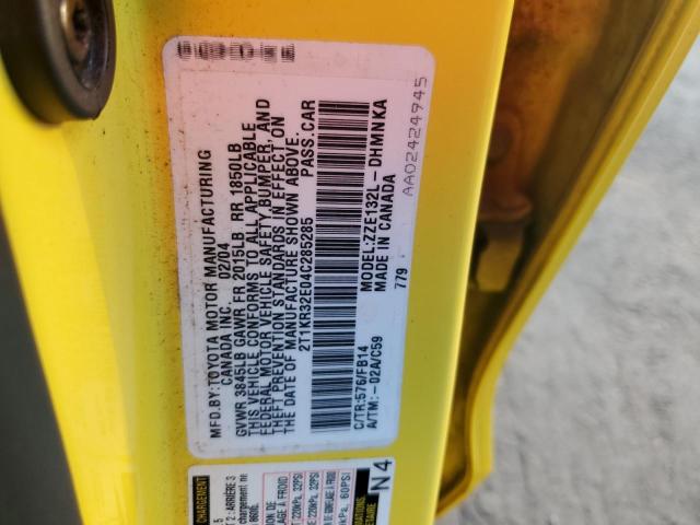 2T1KR32E04C285285 - 2004 TOYOTA COROLLA MA XR YELLOW photo 12