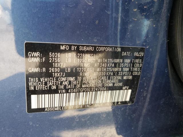 4S4BTGPD5L3247904 - 2020 SUBARU OUTBACK TOURING LDL Կապույտ լուսանկար 13