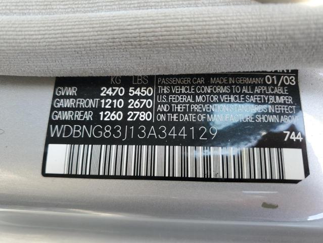 WDBNG83J13A344129 - 2003 MERCEDES-BENZ S 430 4MATIC SILVER photo 12