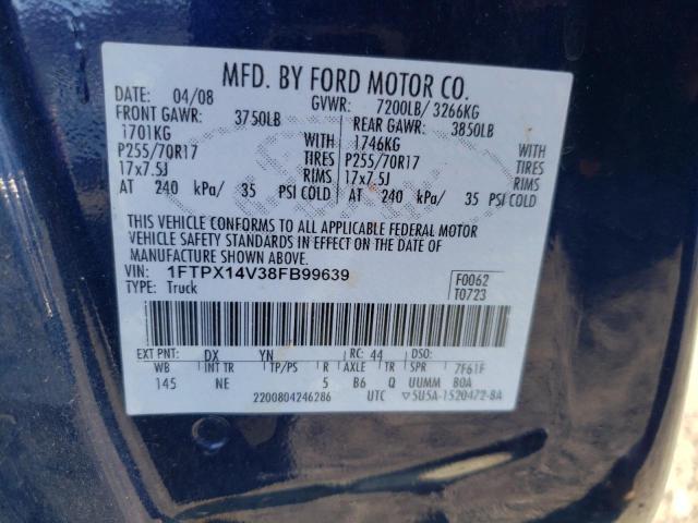 1FTPX14V38FB99639 - 2008 FORD F150 BLUE photo 12