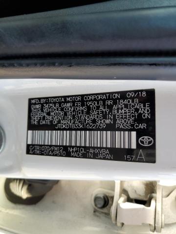 JTDKDTB33K1622739 - 2019 TOYOTA PRIUS C WHITE photo 12