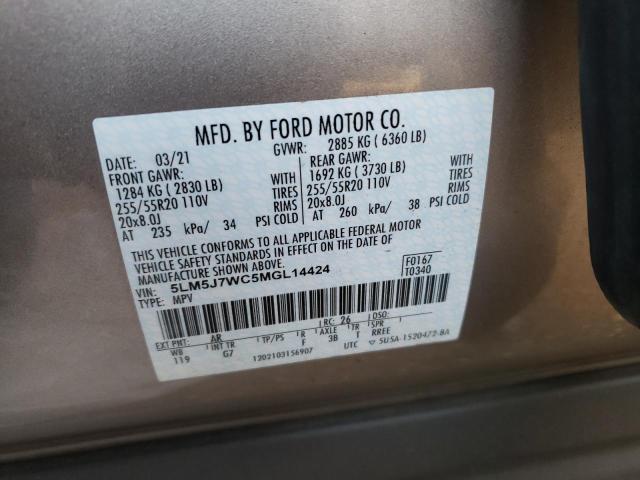 5LM5J7WC5MGL14424 - 2021 LINCOLN AVIATOR RESERVE BROWN photo 13