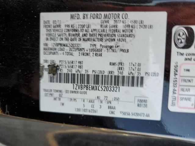 1ZVBP8EMXC5203321 - 2012 FORD MUSTANG BLACK photo 12