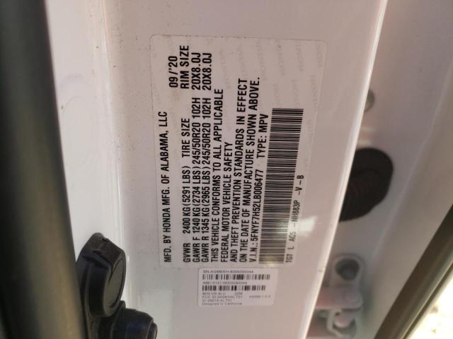 5FNYF7H52LB006477 - 2020 HONDA PASSPORT EXL WHITE photo 13