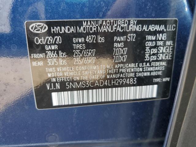 5NMS3CAD4LH299483 - 2020 HYUNDAI SANTA FE SEL BLUE photo 13