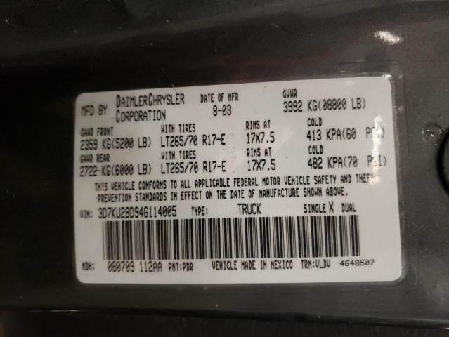 3D7KU28D94G114005 - 2004 DODGE RAM 2500 ST BLACK photo 12