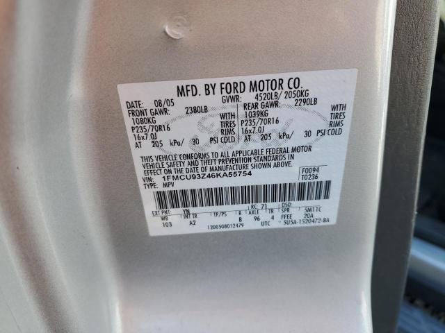 1FMCU93Z46KA55754 - 2006 FORD ESCAPE XLT SILVER photo 12