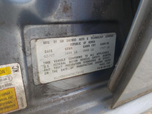 KL1TD56667B174431 - 2007 CHEVROLET AVEO BASE Mavi foto 12