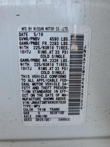 JN8AT2MT8KW267838 - 2019 NISSAN ROGUE S WHITE photo 13