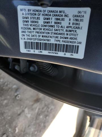 2HGFC2F55GH547661 - 2016 HONDA CIVIC LX GRAY photo 12