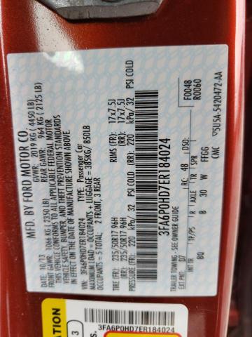 3FA6P0HD7ER184024 - 2014 FORD FUSION SE RED photo 12