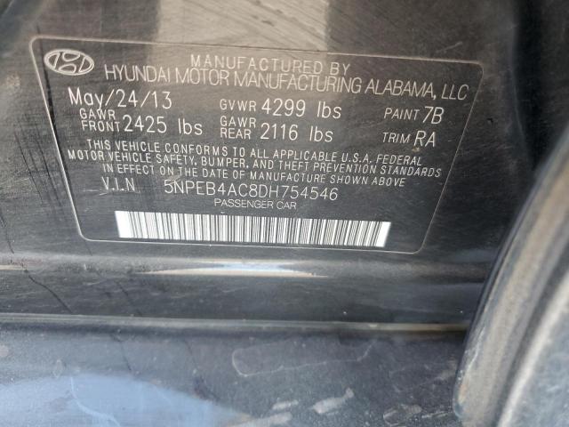 5NPEB4AC8DH754546 - 2013 HYUNDAI SONATA GLS BLACK photo 12