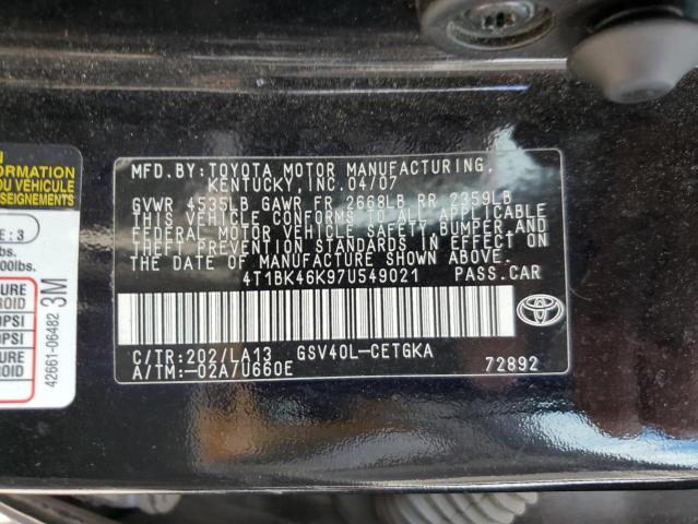 4T1BK46K97U549021 - 2007 TOYOTA CAMRY LE BLACK photo 13