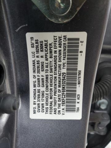 19XFC2F69KE028429 - 2019 HONDA CIVIC LX GRAY photo 13