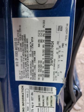 3FA6P0LUXJR124434 - 2018 FORD FUSION SE HYBRID BLUE photo 12