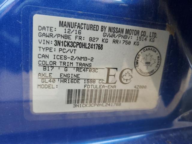 3N1CK3CP0HL241768 - 2017 NISSAN MICRA BLUE photo 13