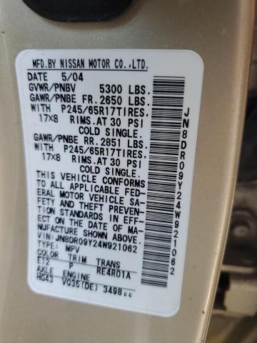 JN8DR09Y24W921062 - 2004 NISSAN PATHFINDER LE 金色 照片 13