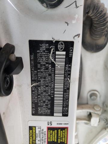 4T1B11HKXJU086540 - 2018 TOYOTA CAMRY L WHITE photo 12