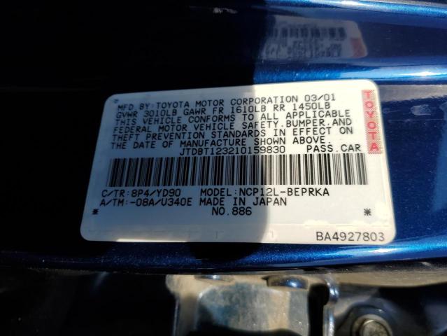 JTDBT123210159830 - 2001 TOYOTA ECHO BLUE photo 12