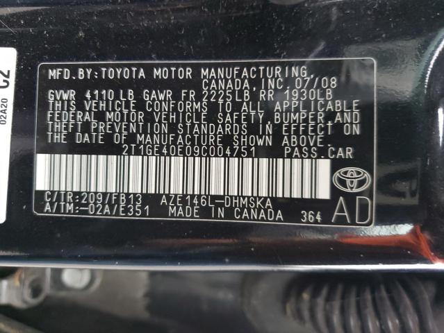 2T1GE40E09C004751 - 2009 TOYOTA COROLLA MA XRS BLACK photo 13