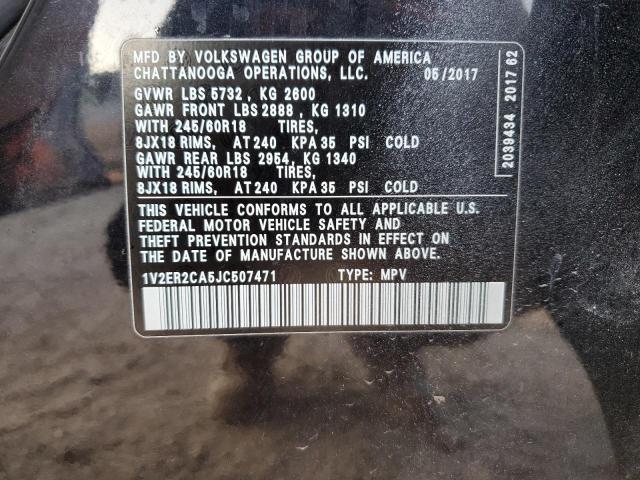 1V2ER2CA5JC507471 - 2018 VOLKSWAGEN ATLAS SEL BLACK photo 14