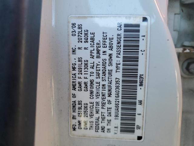 19UUA66216A036357 - 2006 ACURA 3.2TL WHITE photo 12