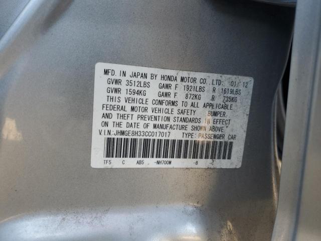 JHMGE8H33CC017017 - 2012 HONDA FIT SILVER photo 12