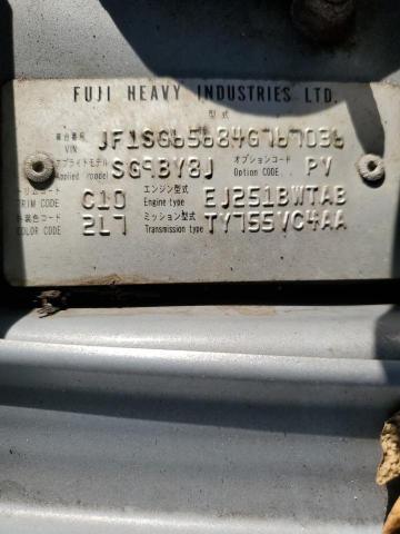 JF1SG65684G767036 - 2004 SUBARU FORESTER 2.5XS ვერცხლისფერი ფოტო 12