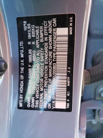 SHHFK7G45KU200803 - 2019 HONDA CIVIC SPORT ნაცრისფერი ფოტო 13