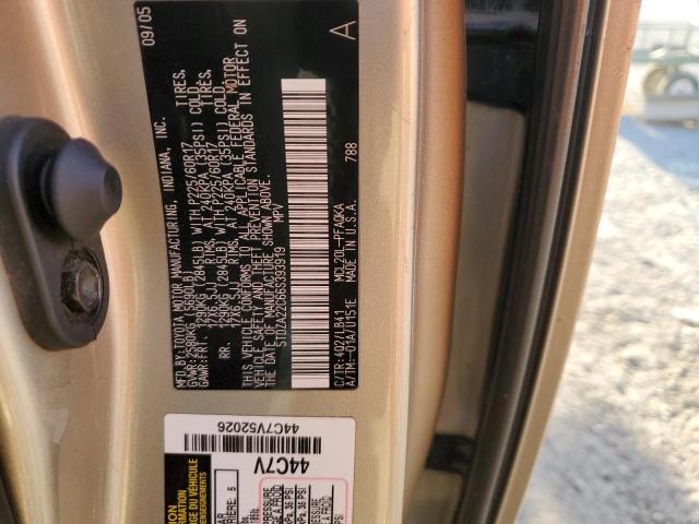 5TDZA22C66S393919 - 2006 TOYOTA SIENNA XLE GOLD photo 13