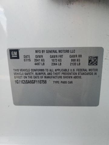 1G11C5SA6GF110758 - 2016 CHEVROLET MALIBU LIM LT 白色 照片 12