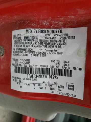 1FAFP34NX6W101295 - 2006 FORD FOCUS ZX4 RED photo 12