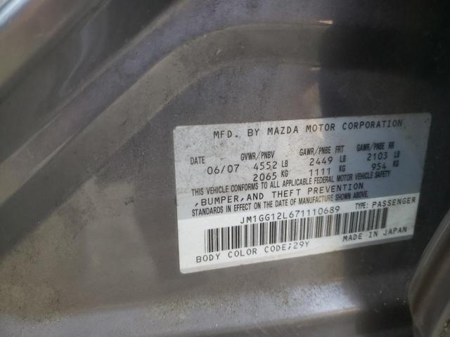 JM1GG12L671110689 - 2007 MAZDA SPEED 6 GRAY photo 12