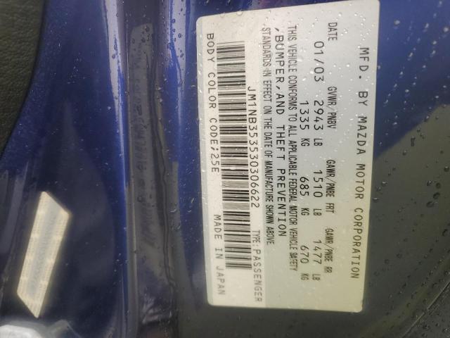 JM1NB353530306622 - 2003 MAZDA MX-5 MIATA BASE BLUE photo 12