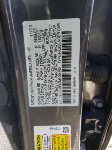 19UUB6F42MA004903 - 2021 ACURA TLX TECHNOLOGY 灰色 照片 12