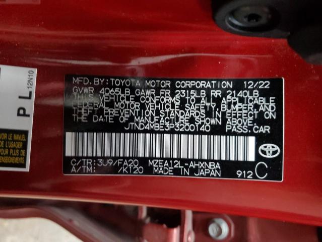 JTND4MBE3P3200140 - 2023 TOYOTA COROLLA SE RED photo 12